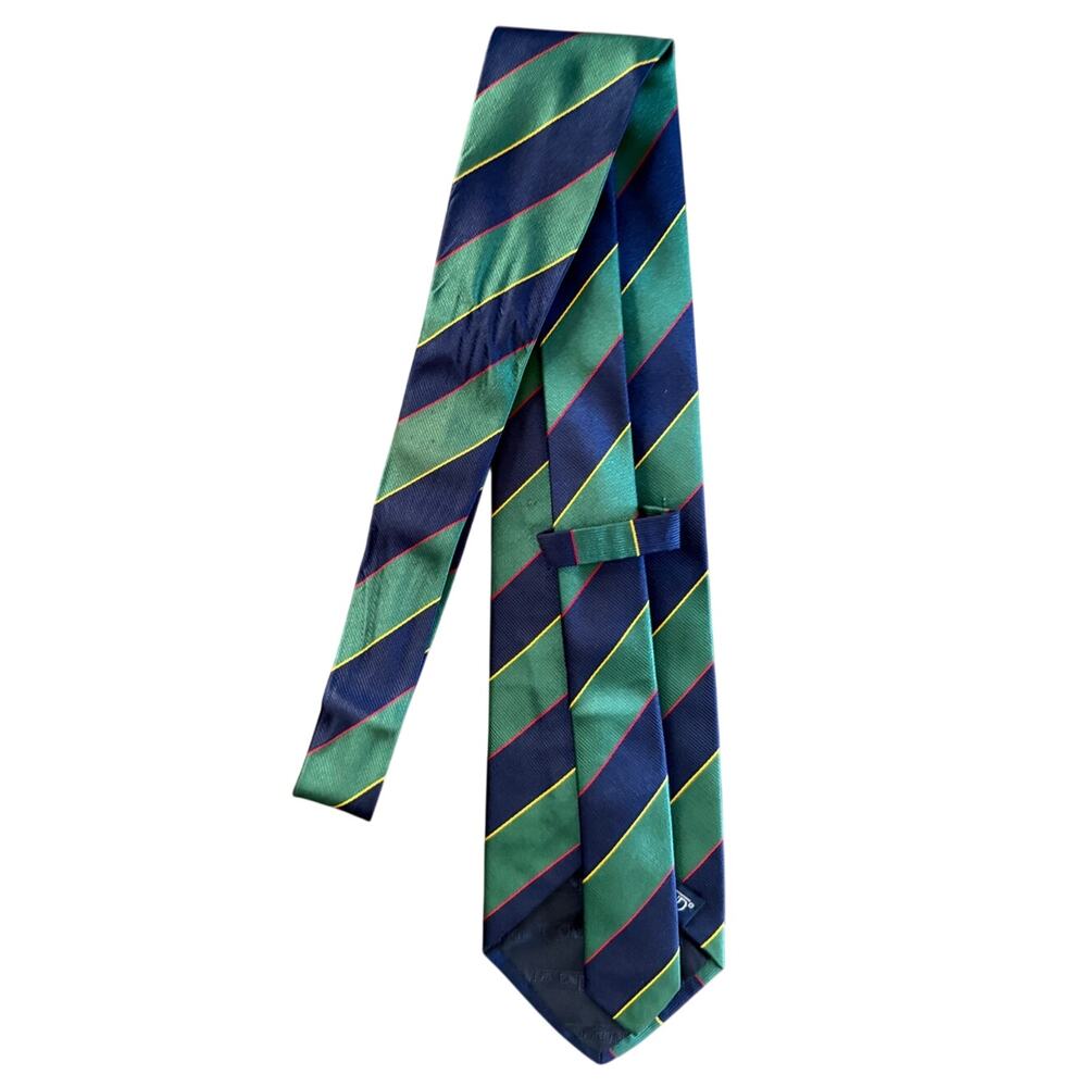 Lands' End Vintage Classic Green & Blue Stripe 100% Silk Tie - Picture 2 of 3